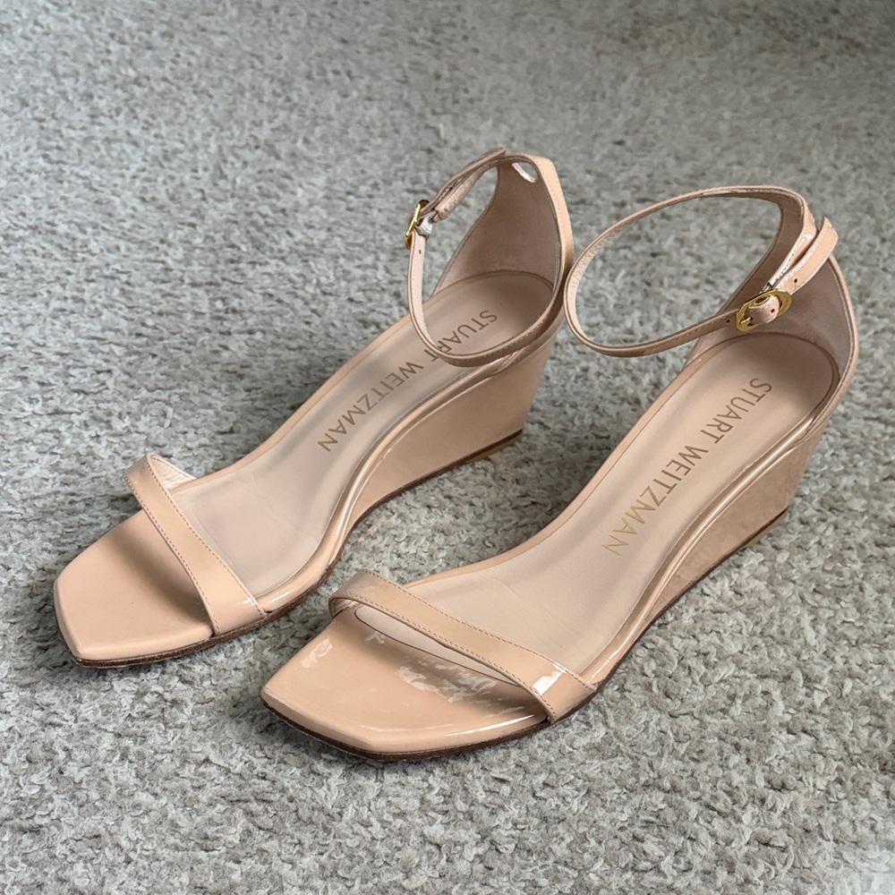 Stuart Weitzman Wedge Sandals- Desert Sand